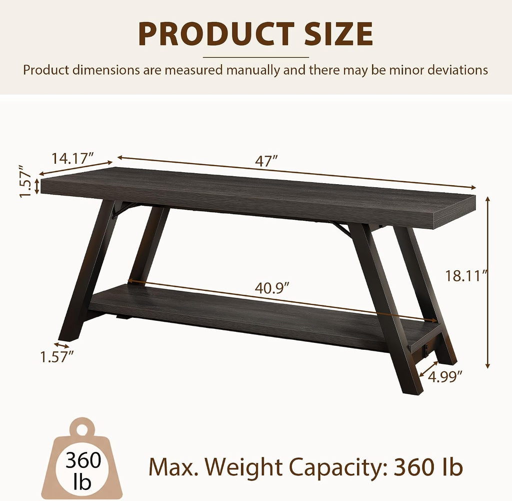 LVB Entryway Bench with Storage, Wood Bench for Entryway, Dark Gray Oak