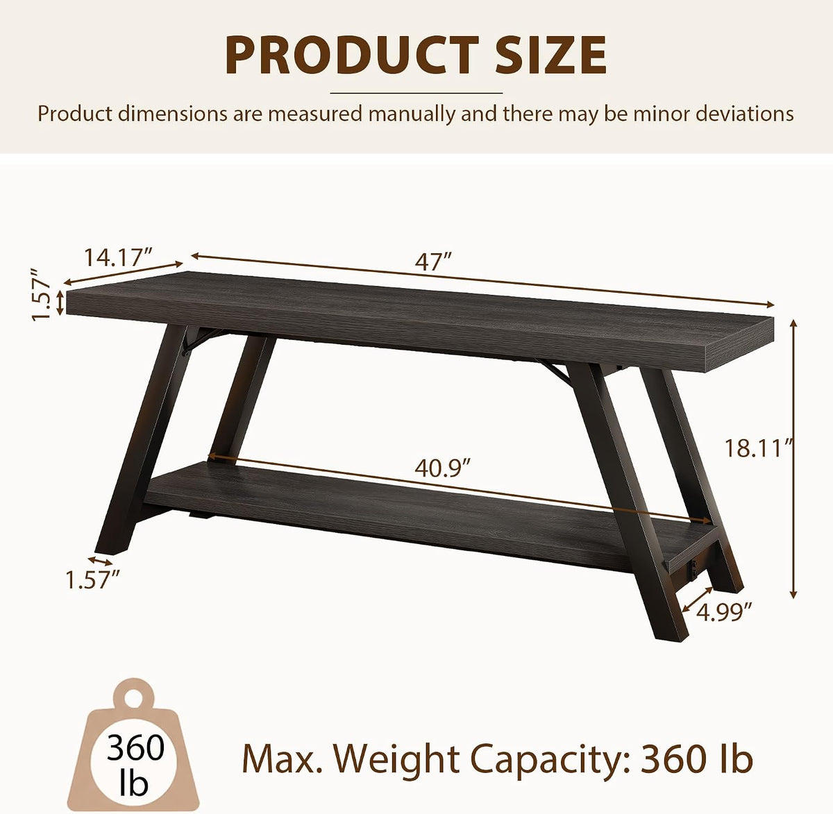 LVB Entryway Bench with Storage, Wood Bench for Entryway, Dark Gray Oak