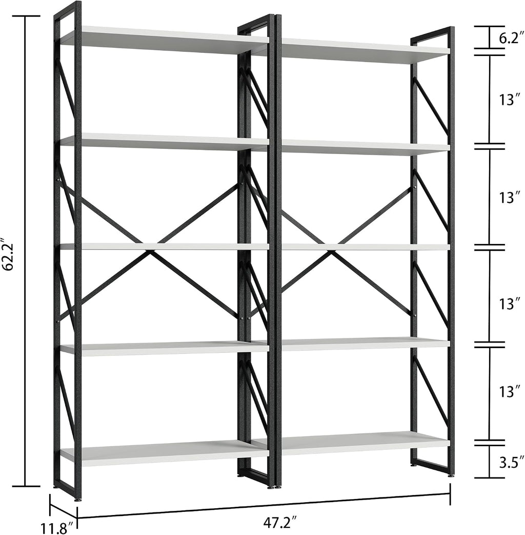 Shintenchi 2 Pieces 5 Tiers Bookshelf, Classically Tall Bookcase Shelf