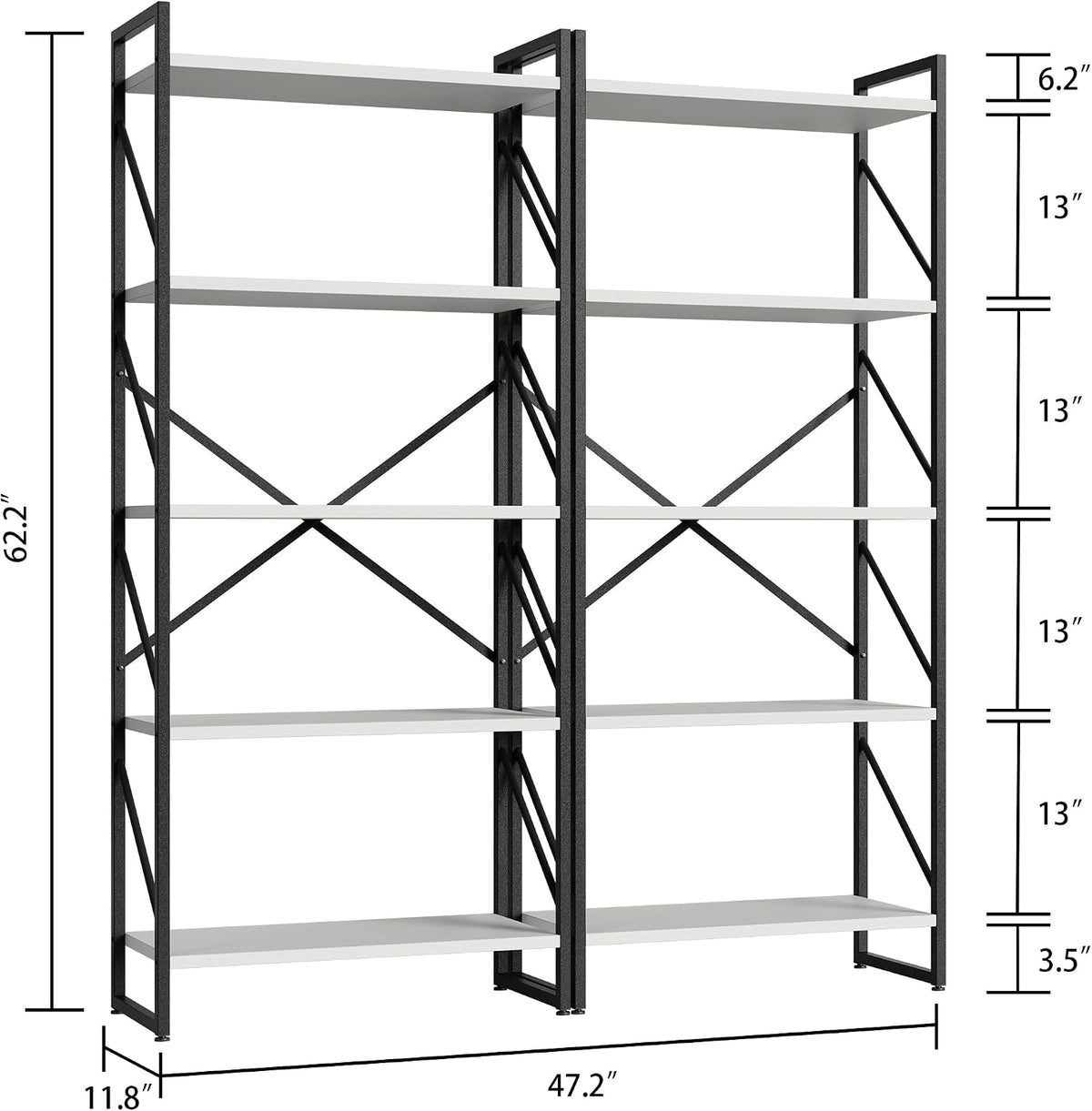 Shintenchi 2 Pieces 5 Tiers Bookshelf, Classically Tall Bookcase Shelf
