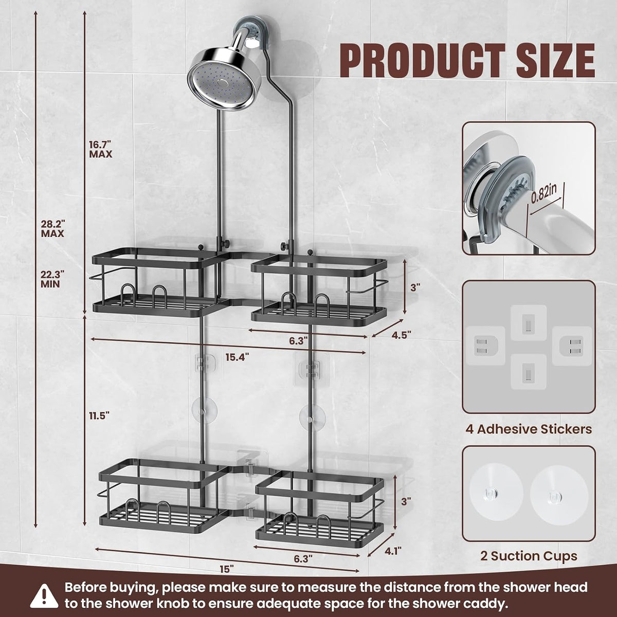 Adjustable Shower Caddy Hanging for Handheld Showerheads, Black