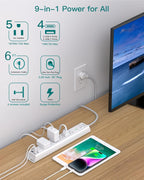 2 Pack Surge Protector Power Strip -6ft Extension Cord, 5 Outlets 4 USB