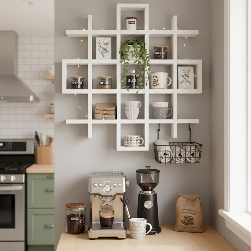 Suzile Mug Display Shelf Wall Mounted,Grid Size 5.1x5.1x3in,White