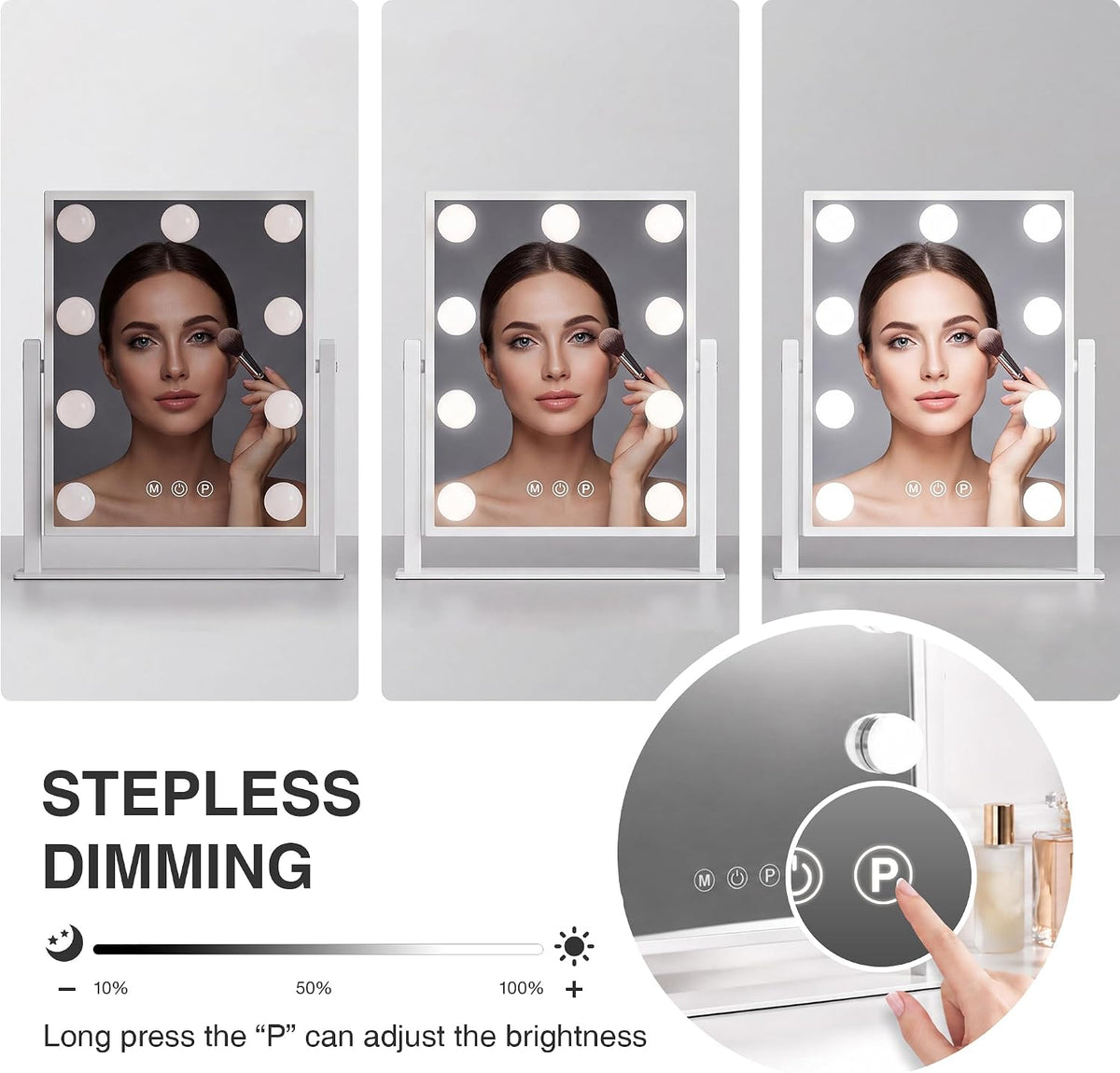 9-Bulbs Vanity Mirror with Dimmable Lights, Touch Control, 3 Color