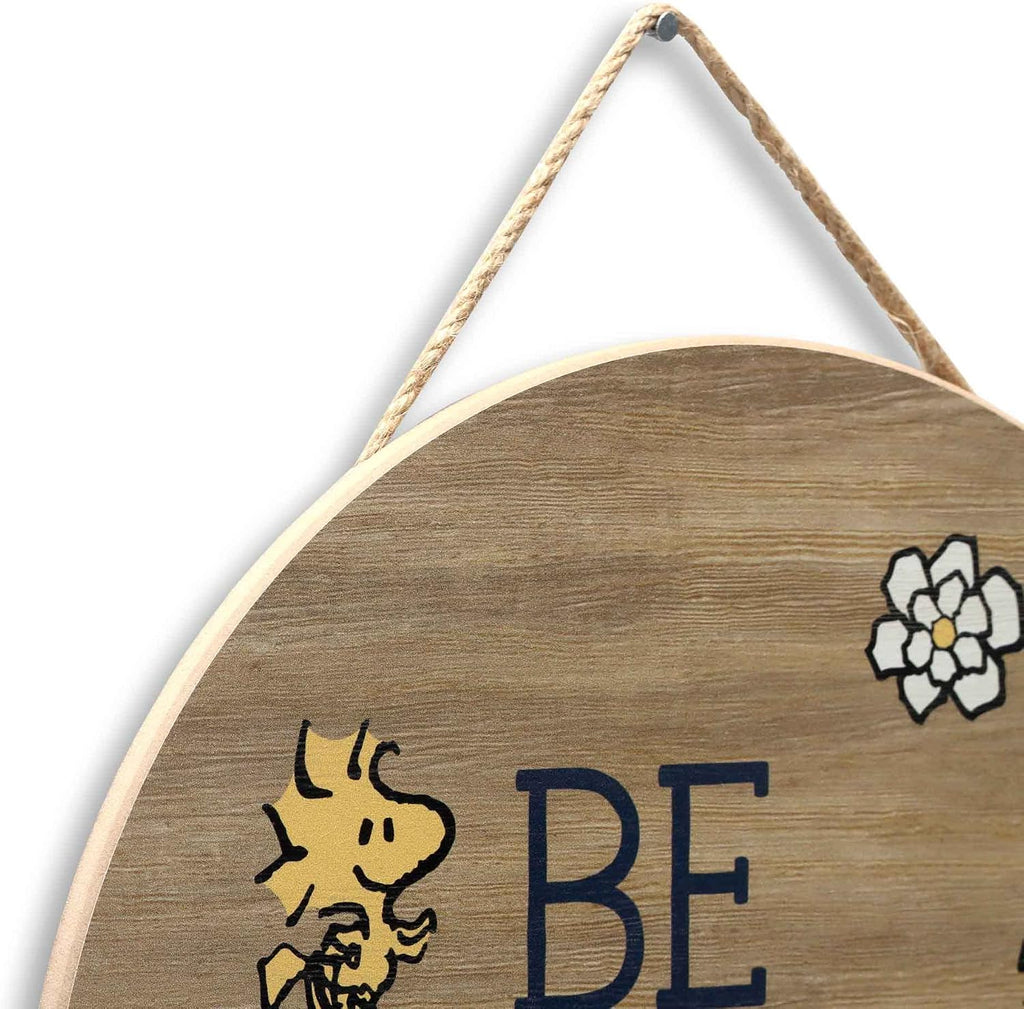 Peanuts Snoopy Be Happy Round Hanging Wood Wall Decor
