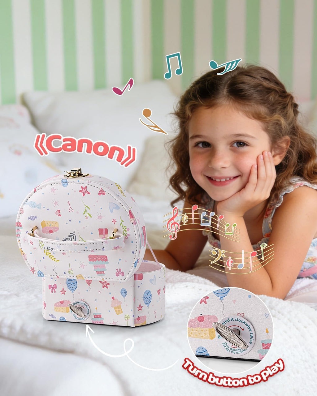 VLANDO Musical Jewelry Box for Girls, Arc Design with Spinning Ballerina