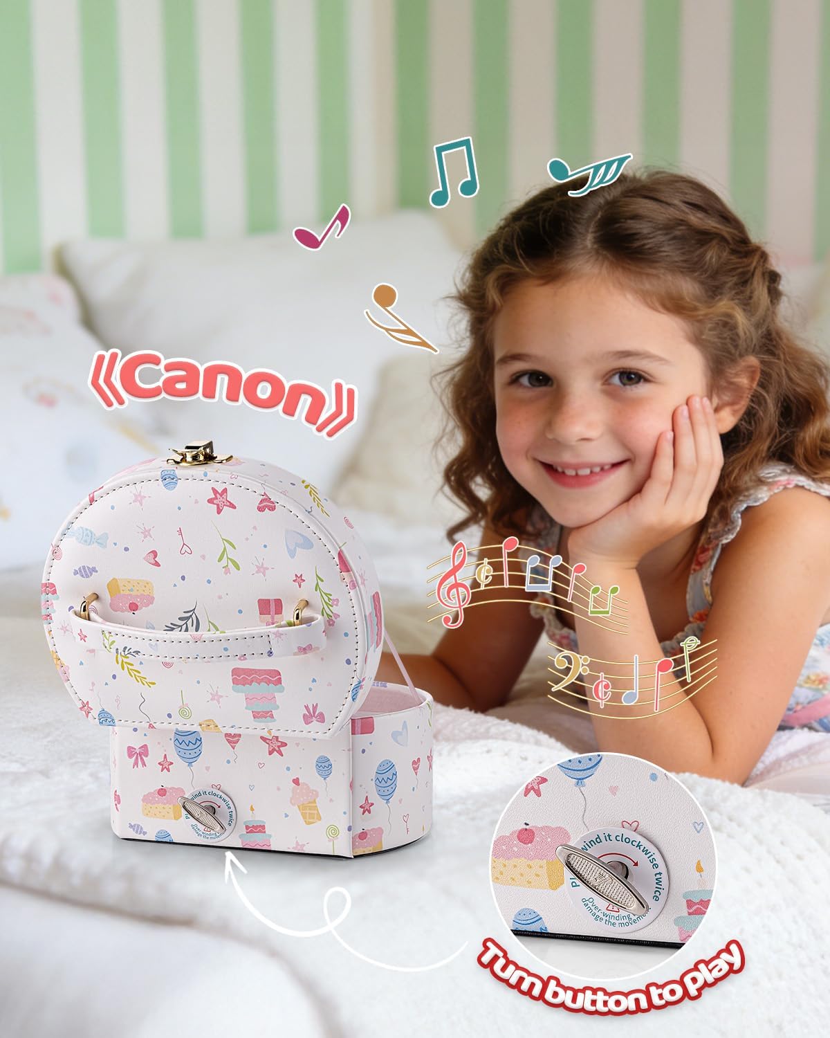 VLANDO Musical Jewelry Box for Girls, Arc Design with Spinning Ballerina