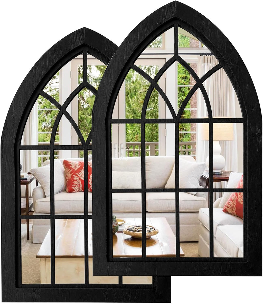 ZEXUIRU 2 Set Rustic Wall Mirrors for Bedroom Bathroom Living Room Entryway Wood Farmhouse Easy to Hang Framed Decorative Accent Hanging Wall-Mounted Mirror Set for Living Room - Black