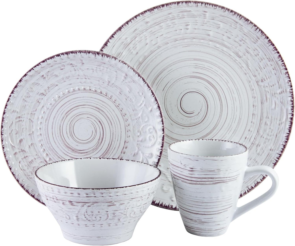 Elama Embossed Stoneware Ocean Dinnerware Dish Set, 16 Piece, Turquoise