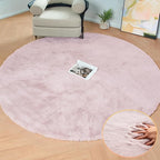ORINOVA Pink Round Rug 5ft Washable Fluffy Faux Rabbit Fur Area Rugs by ORINOVA