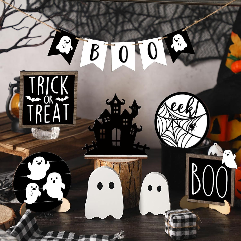 Umigy 15 Pcs Halloween Decor for Home Ghost Tiered Tray Decor Set