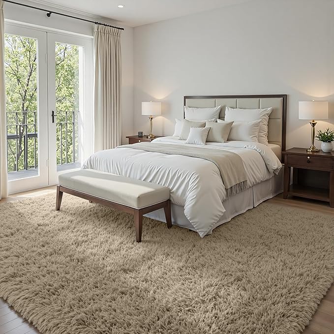 5x8 Area Rugs for Living Room: Soft Fluffy Shag Gray Camel Rugs for Bedroom - Image 2
