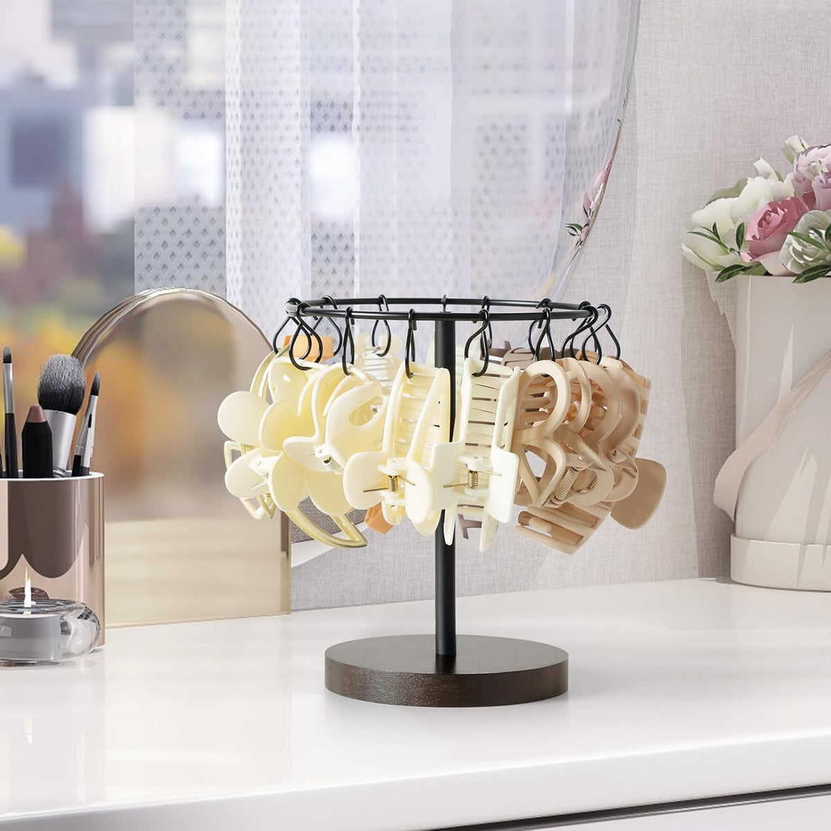 Dahey Claw Clip Organizer 16 Metal Hooks Display Holder Hair Clip, Black