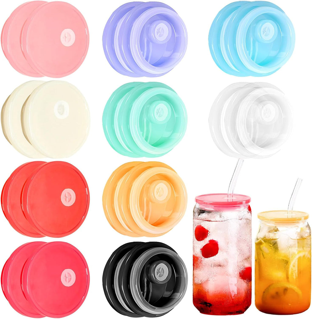 36-Pack Colorful Acrylic Cup Lids with Straw Hole - Spill-Proof Reusable Covers for 16oz Glasses & Tumblers - Perfect for Iced Coffee, Beer, Beverages