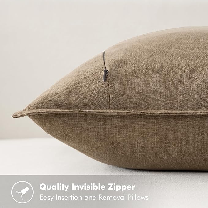 MIULEE Decorative Linen Euro Sham Pillow Covers 22x22 Inch Khaki Boho Farmhouse - Image 3