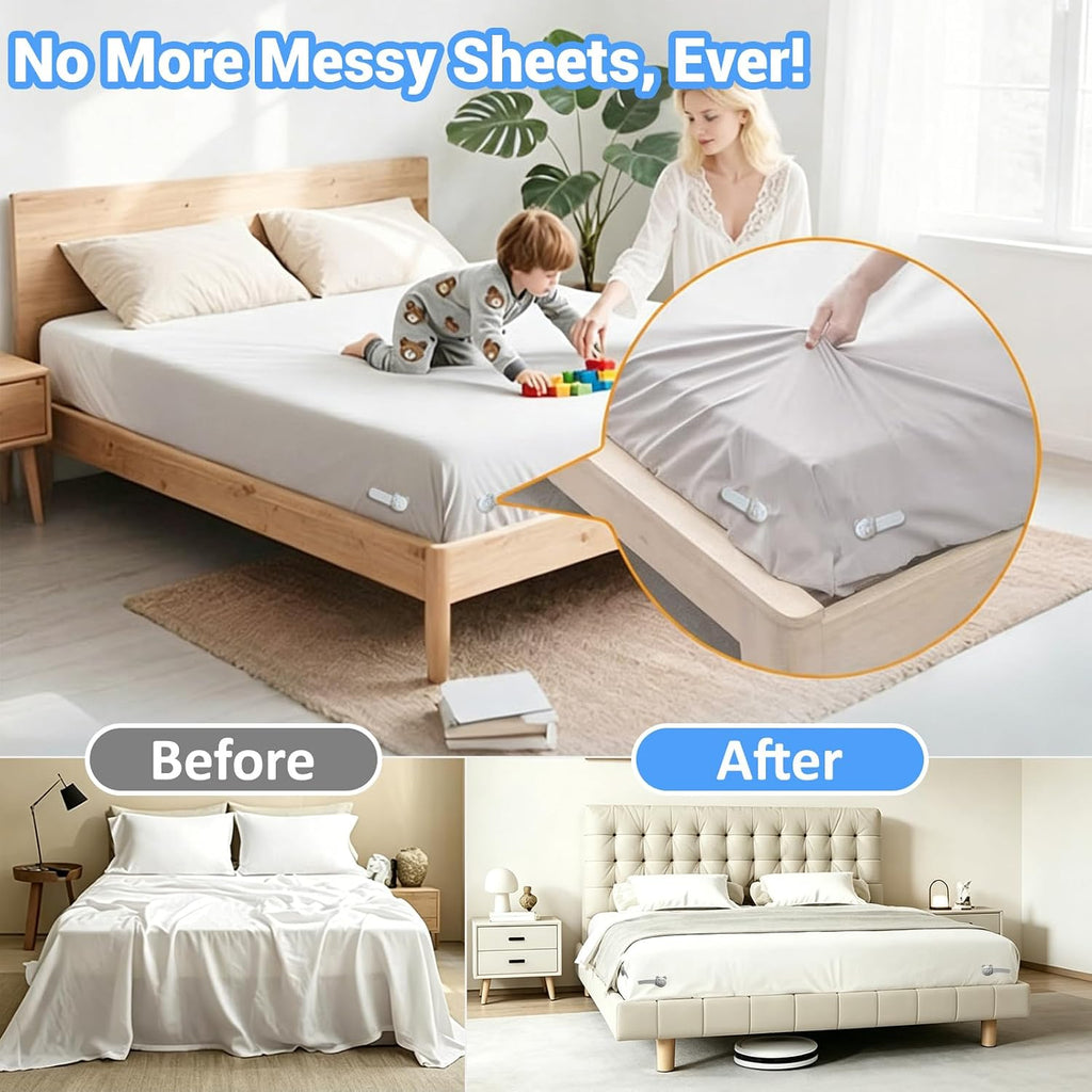 Bed Sheet Holders Keep Bed Sheet Flat-4 Upgrade Pack Sheets Holder Foldable Sheets Holder for Portable and Suitable All Kind of Bed (Gray)