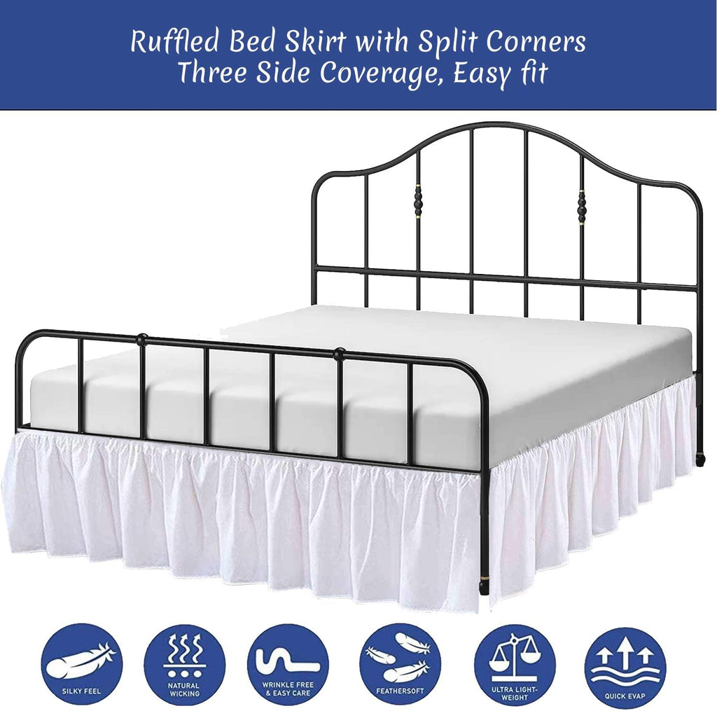 Ruffled Bed Skirt with Split Corners Three Side Coverage-King Size Dust Ruffles Bed Skirts 15 Inch Drop Expertise Tailored Fit Wrinkle Free Bed Skirt Dust Ruffle (King 15 Drop-White)