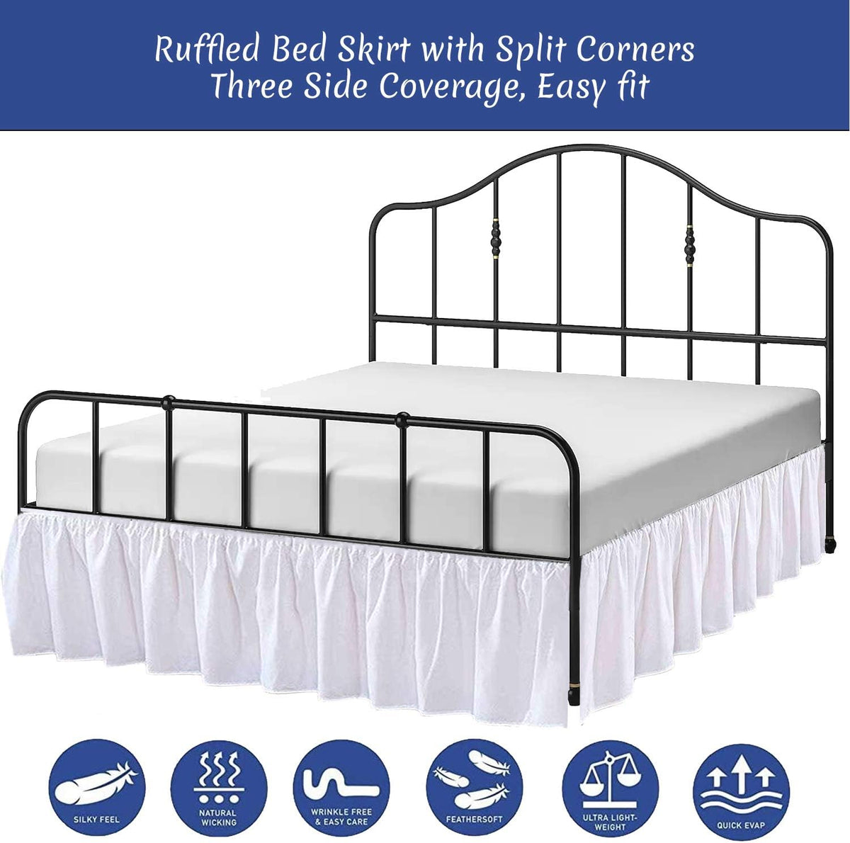 Ruffled Bed Skirt with Split Corners Three Side Coverage-King Size Dust Ruffles Bed Skirts 15 Inch Drop Expertise Tailored Fit Wrinkle Free Bed Skirt Dust Ruffle (King 15 Drop-White)