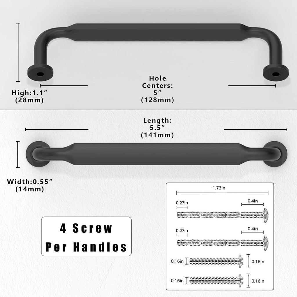 2 Pack Matte Black Cabinet Pulls 5 Inch(128mm) Kitchen Cabinet Handles Solid Zinc Alloy Cabinet Hardware Drawer Pulls
