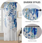 Blue Eucalyptus Curtains for Living Room 84" Length Watercolor Leaf Plant Spring Summer Blue and White Semi-Sheer Curtains for Bedroom Kitchen Windows,Botanical Nature Light Blue Gold Curtain, 2 Pack