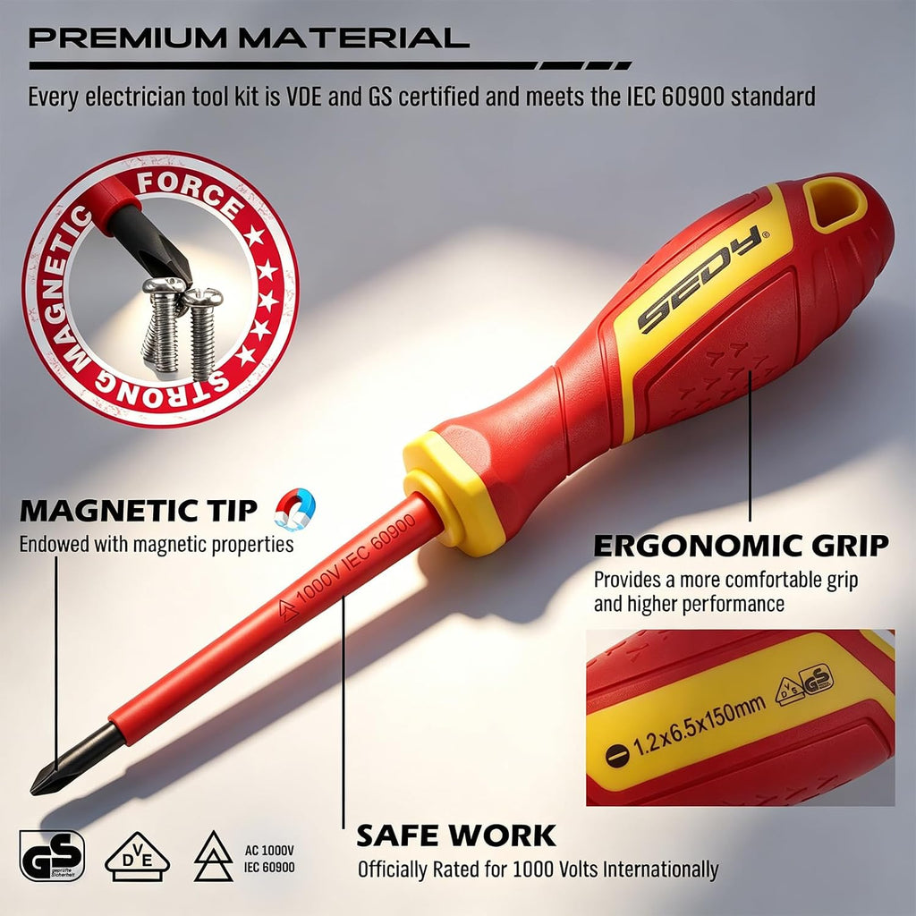 18-Piece Insulated Electrician Tool Set, VDE 1000V Insulated Screwdrivers, Voltage Tester, Long Nose, Diagonal Cutting and Water Pump Pliers for Electrical Work, Home Repair and Maintenance