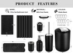 Black Bathroom Accessories Set, 23Pcs Bath Accessory Sets Complete with Bathtub Mat, Shower Curtain Set with Hooks, Soap Dispenser, Toothbrush Holder, Qtip Holder, Trash Can, Toilet Brush