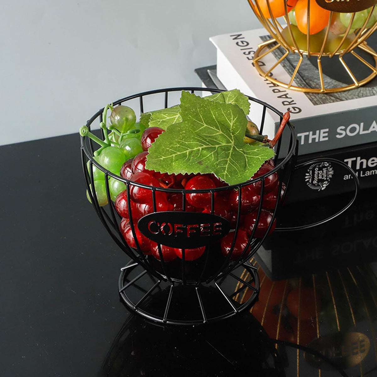 Coffee Pod Holder,Large K Cup & Capsule Storage Organizer, Tea Cup Coffee Capsule Basket, Metal Coffee Bar Organizer for Kcup Kitchen Dinning Room Office Home Cafe Hotel (Black)