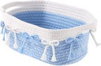 2PC Blue Bow Baskets for Gift Cute Coquette Woven Rope Storage Basket with Handle Laundry Hamper Storage Bins for Home Decor Organization Nursery Baby Shower, 11.8''x7.8''x4.7''