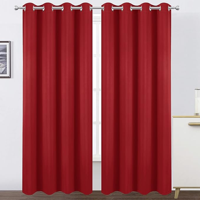 LEMOMO Blackout Curtains 52 x 84 inch/Bright Red Curtains Set of 2 by Lemomo