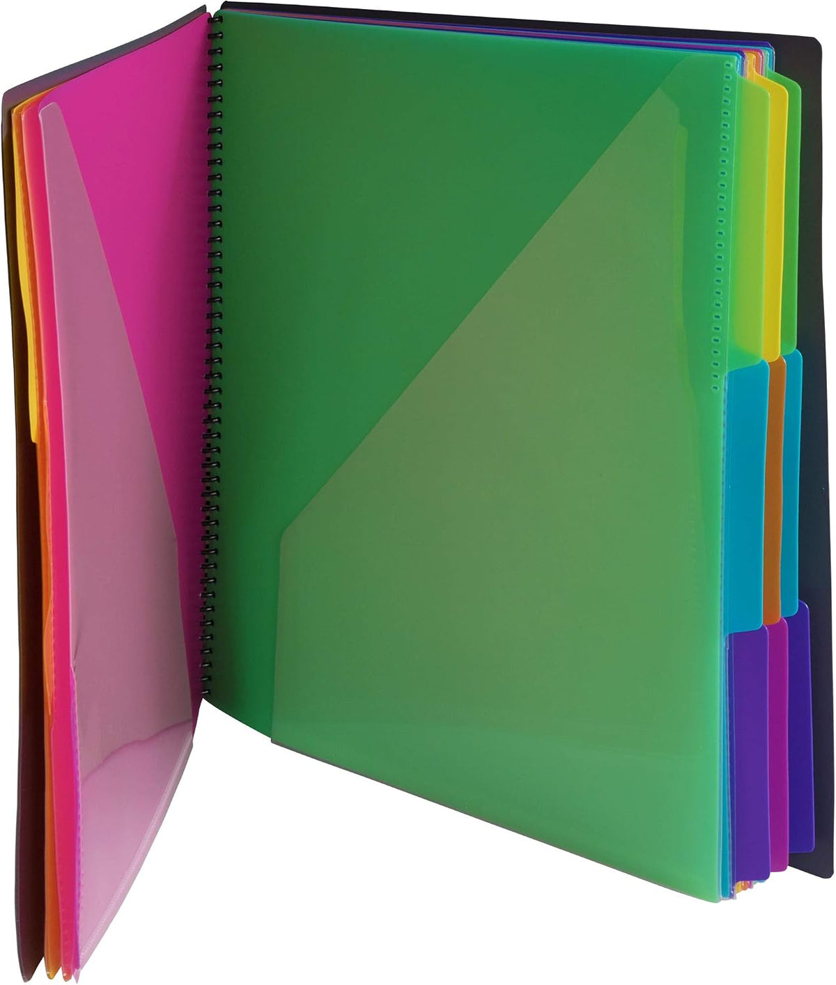 JAM PAPER Plastic Multi Pocket Folder - 24 Pocket Organizer with Zipper Pouch - Smoke Grey with Colorful Tabs - 10 1/2 x 11 1/2 - Sold Individually