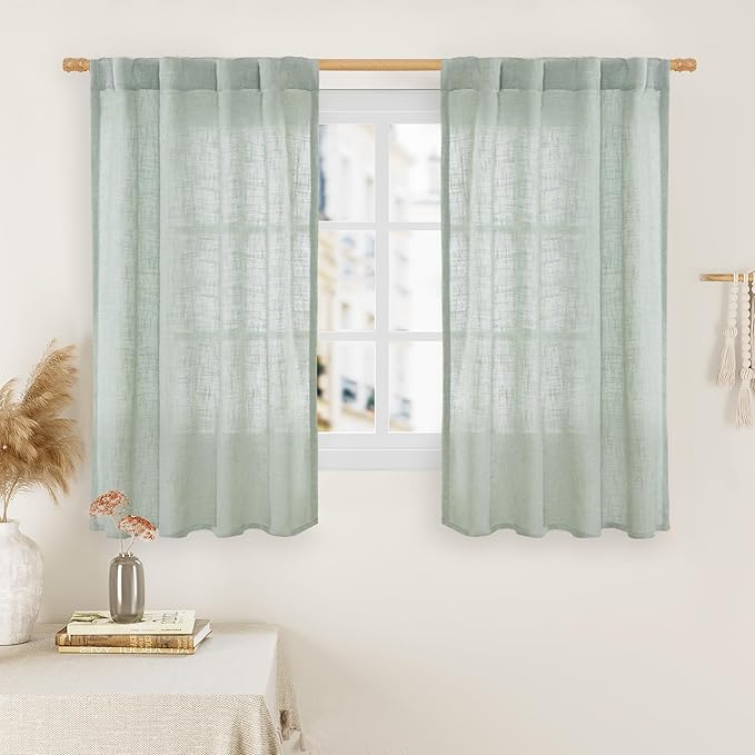 LAMIT 54 Inch Semi Sheer Window Linen Curtains, Light Filtering Panels Back Tab by LAMIT