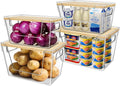 4 Set Stackable Storage Plastic Container with Removable Bamboo Cover