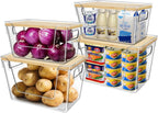 4 Set Stackable Storage Plastic Container with Removable Bamboo Cover