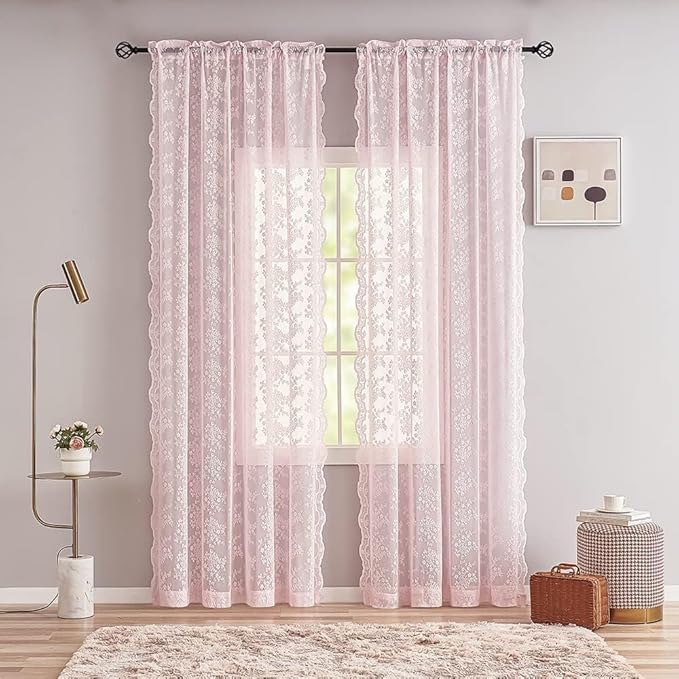 YJ YANJUN Vintage Lace Curtains 90 Inches Long-Victorian Floral Pattern Light - Image 3