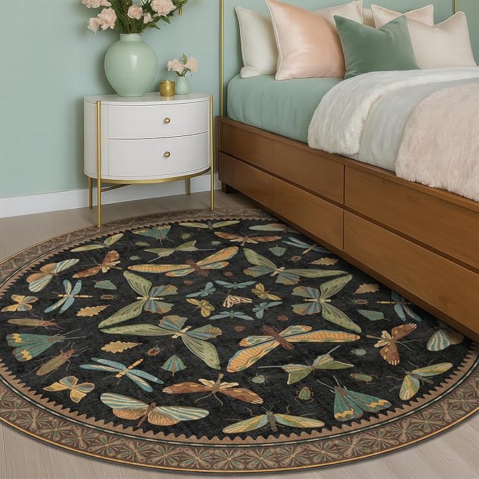 Hazo Haus Washable Black 6ft Round Area Rugs by HazoHaus