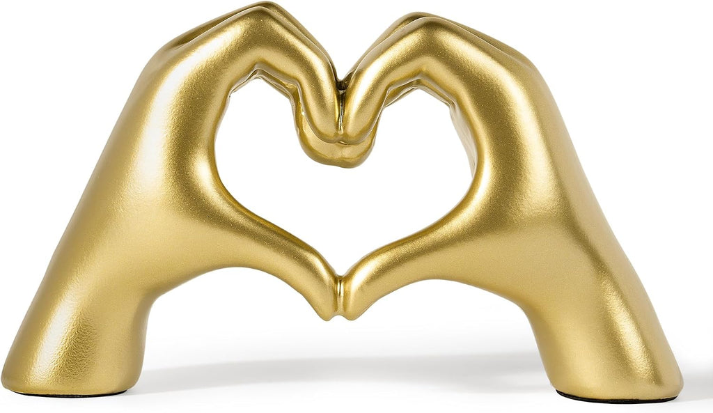 Gold Decor Living Room - Small Shelf Decor Aesthetic - Heart Hands Sculpture - Teen Girls Bedroom Knick Knacks - Cute Home Shelves Accent - Ta (Gold, Small)