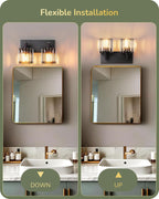 EDISHINE 2-Light Black Bathroom Vanity Light, Crystal Sconce Over Mirror