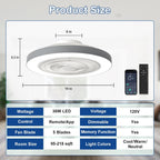 Depuley LED Ceiling Fan with Light: 19" Modern Flush Mount Low Profile Ceiling Fans with Remote & Smart APP Control - Grey Bladeless Fandelier Dimmable Quiet DC Motor for Bedroom Kids Room 6 Speeds