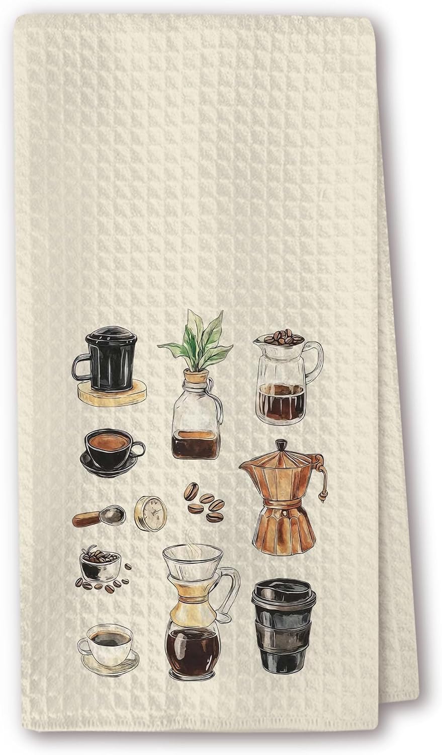 Cute Kitchen Towels - Coffee Bar Illustration with Pour Over, Moka Pot & Cups, Absorbent Dish Towels for Kitchen, Barista-Style Tea Towel, Giftable Housewarming Gifts New Home - 16"x24"(237)