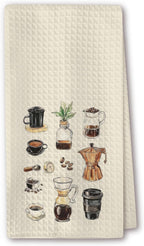 Cute Kitchen Towels - Coffee Bar Illustration with Pour Over, Moka Pot & Cups, Absorbent Dish Towels for Kitchen, Barista-Style Tea Towel, Giftable Housewarming Gifts New Home - 16"x24"(237)