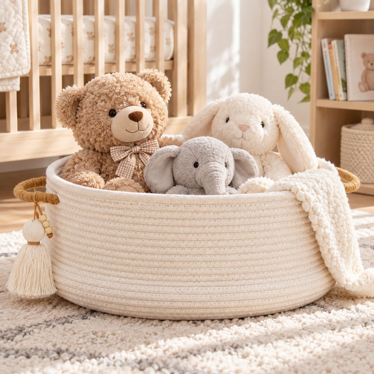KAKAMAY Woven Baskets for Storage(16"x8"),Blanket Basket for Organizing Living Room,Cotton Rope Basket Woven Baby Laundry Hamper,Collapsible Laundry Room Organization,Clothes,Toy Chest(Brown)