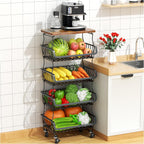 Gsiekare 5 Tier Fruit and Vegetable Basket for Kitchen with Wheels