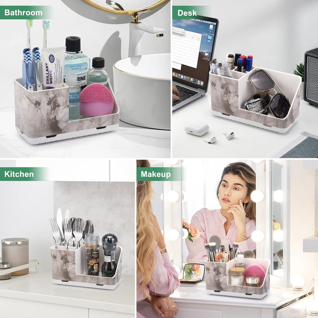 Toothbrush Holders for Bathroom Countertop Organizer (White Marble Grain)