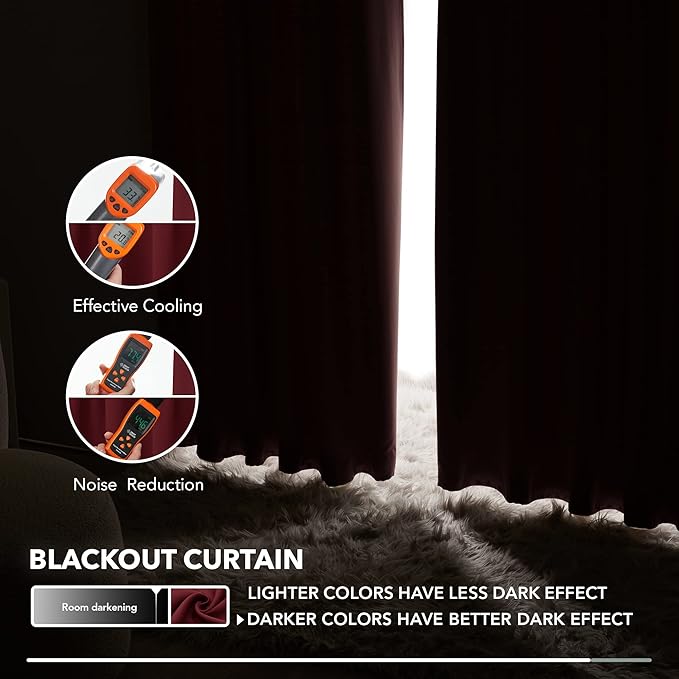 Deconovo Solid Back Tab and Rod Pocket Curtains Thermal Insulated Blackout - Image 5