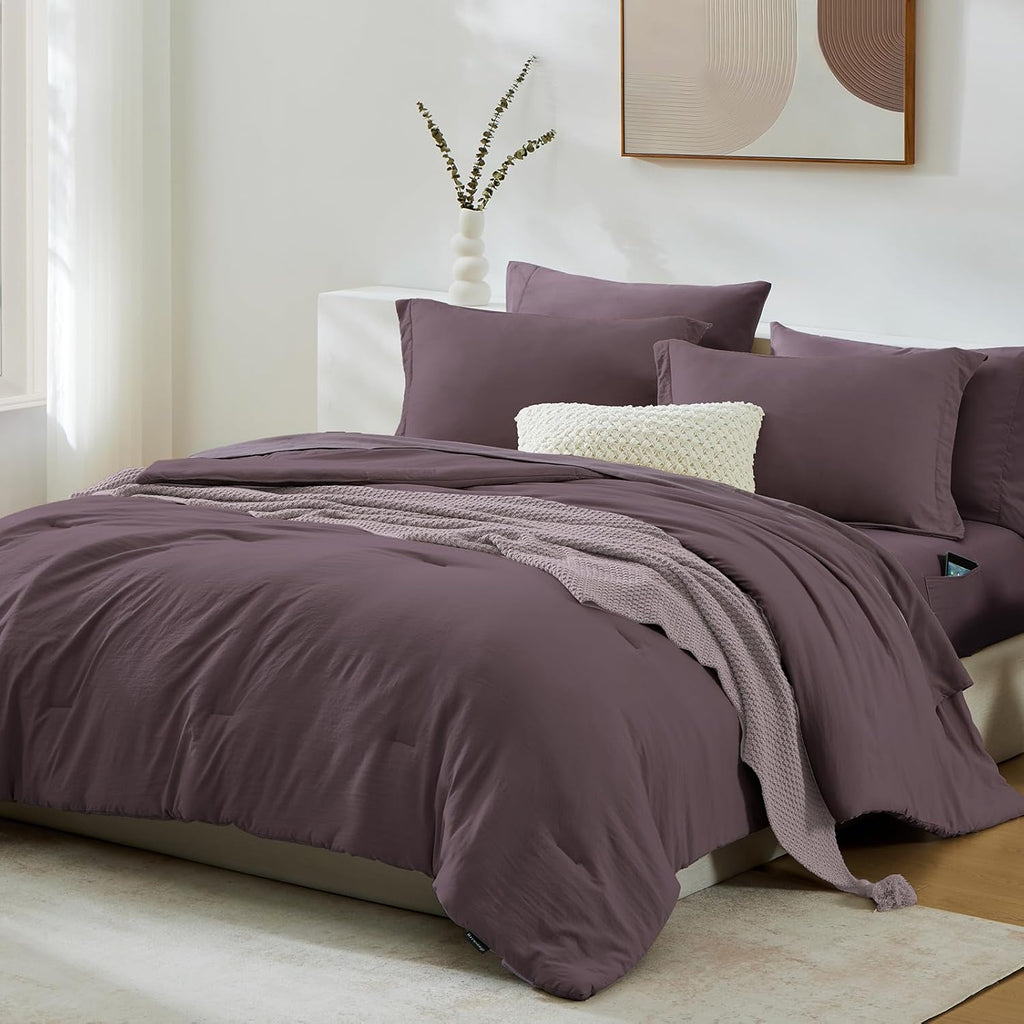 Queen Comforter Set-7 Pieces Soft Prewashed Bed in a Bag Queen Bedding Sets