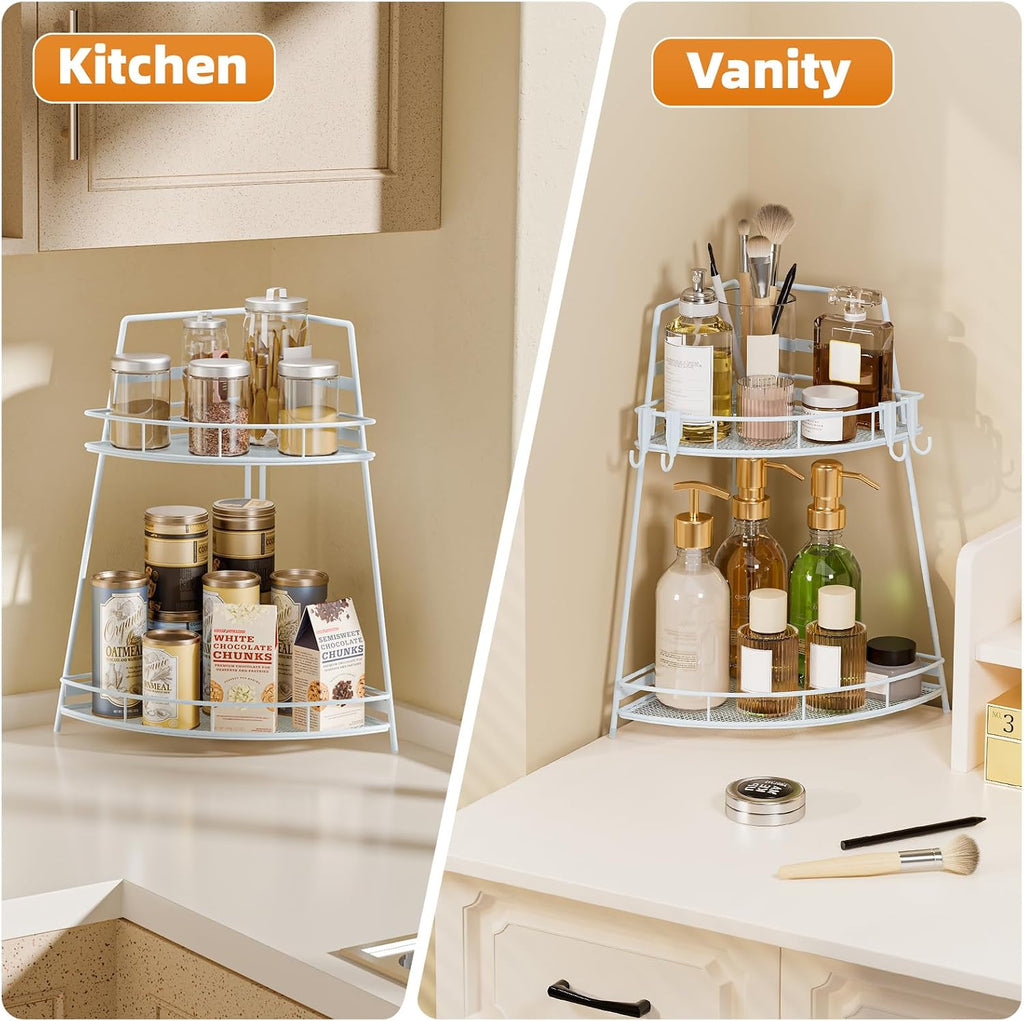 VITVITI 2 Tier Bathroom Counter Organizer Corner Vanity Shelf Storage White