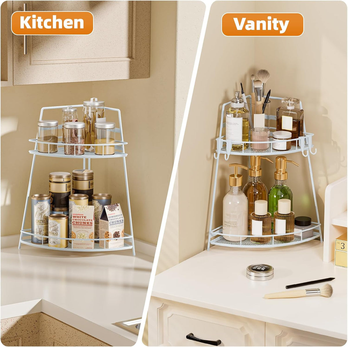 VITVITI 2 Tier Bathroom Counter Organizer Corner Vanity Shelf Storage White