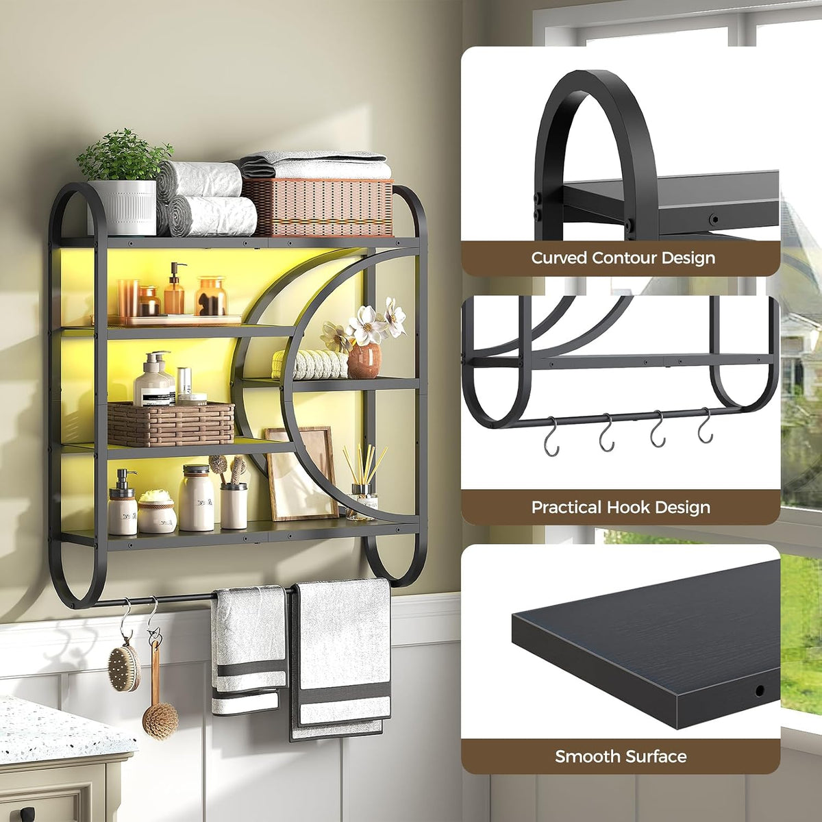 HOOBRO Gaming Floating Shelves for Wall, 28.9" LED Wall Shelf, Display Rack