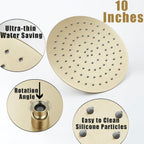 Shower Faucet Set Black and Brushed Gold 10'' Rainfall Shower System