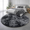 Amdrebio Tie-Dyed Dark Grey Round Area Rug 5Ft by Amdrebio